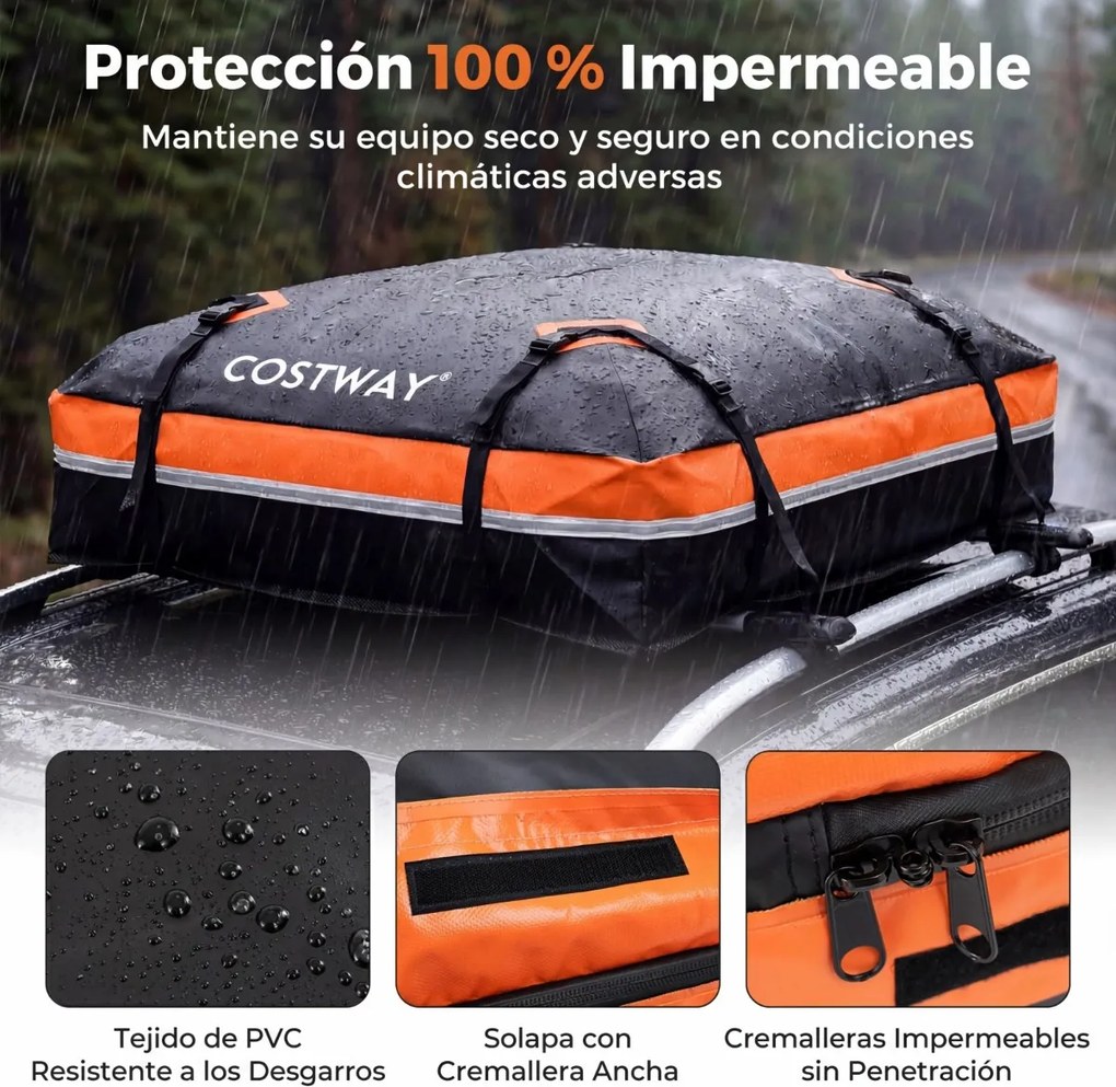 Mala de tejadilho universal para carro 131 x 101 x 45 cm, impermeável em PVC, 600 L, com 6 ganchos, 10 correias, faixas refletoras e saco de transport