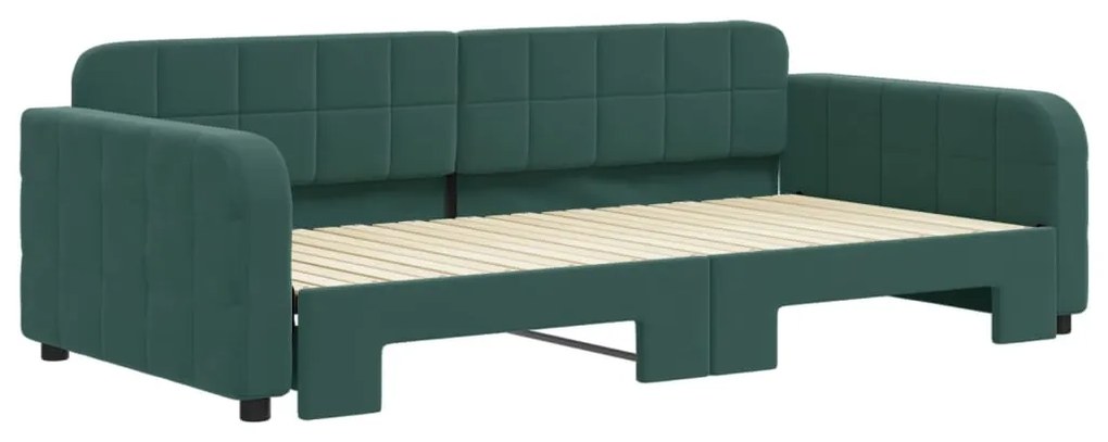 Sofá-cama com gavetão 100x200 cm veludo verde-escuro