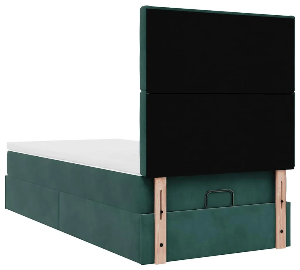 Estrutura de cama otomana vidaXL com colchões verde escuro Veludo