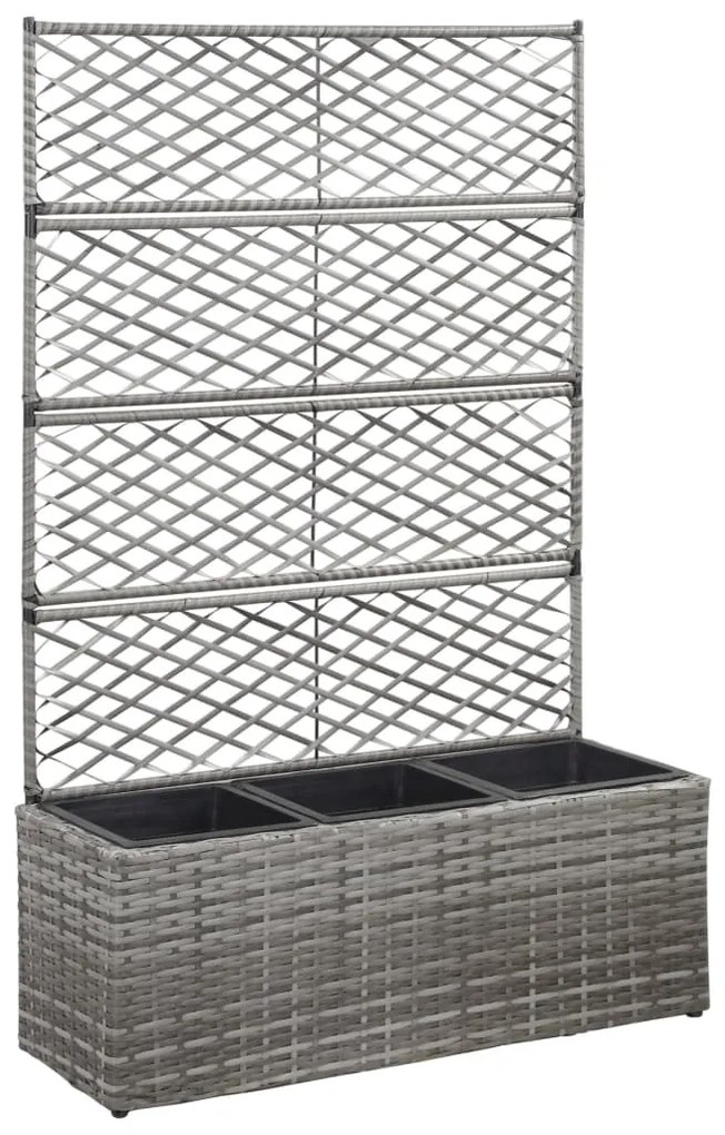 vidaXL Floreira com treliça e 3 vasos 83x30x130 cm vime PE cinzento