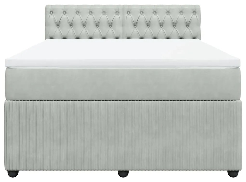 Cama com molas/colchão 160x200 cm veludo cinzento-claro