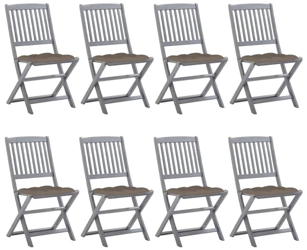 Cadeiras de exterior dobráveis 8pcs c/ almofadões acácia maciça