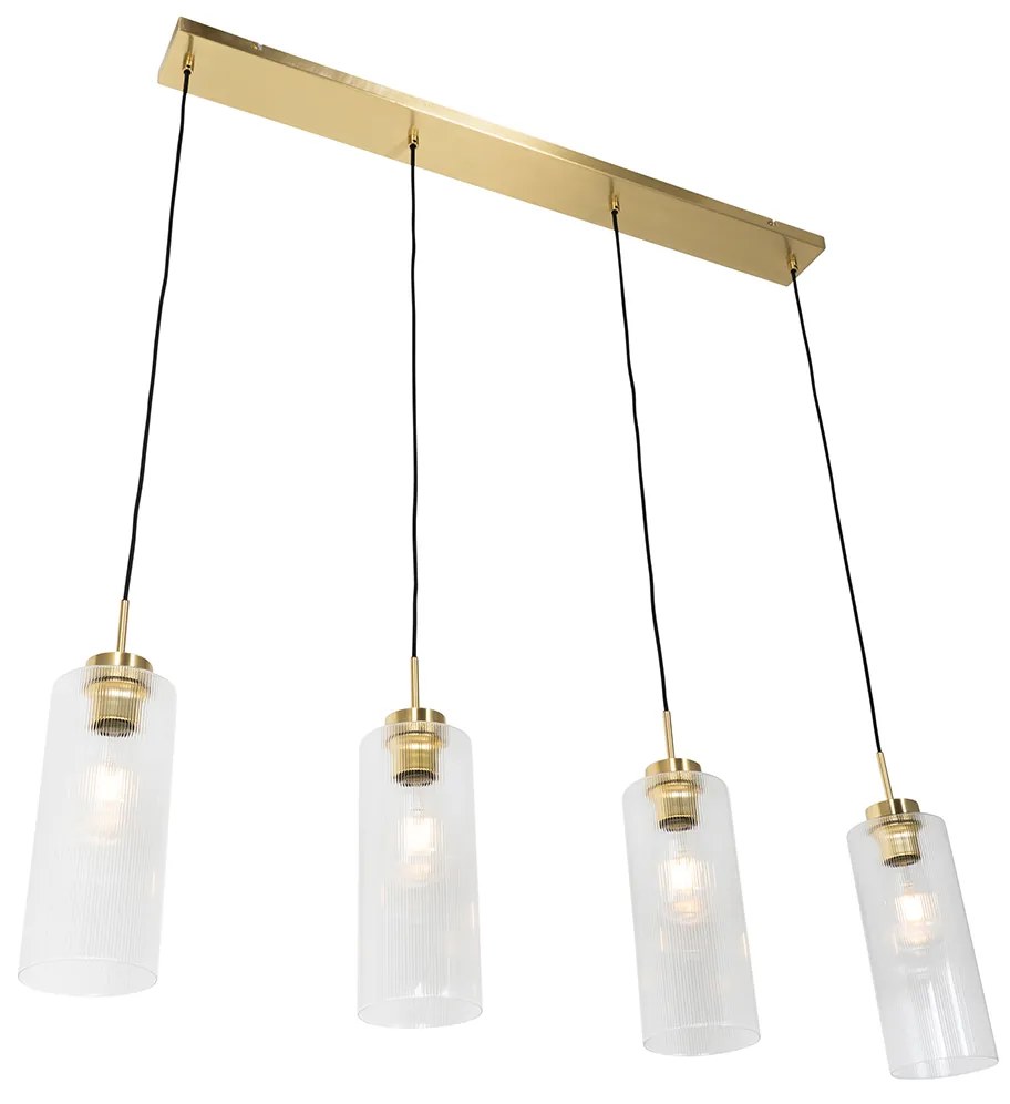 Candeeiro de suspensão Art Déco dourado com vidro 4 luzes - Laura