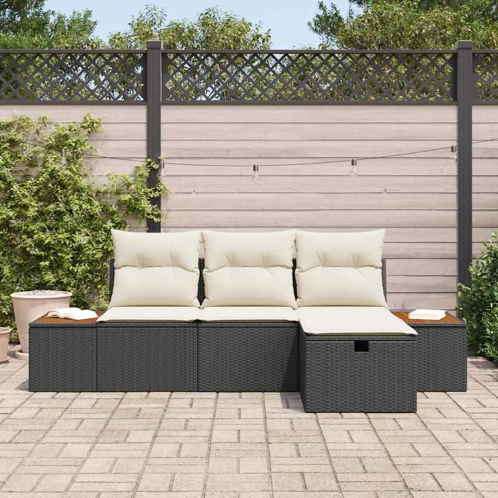 Conjunto de Sofá de Jardim vidaXL com Almofadas Preto Vime PE
