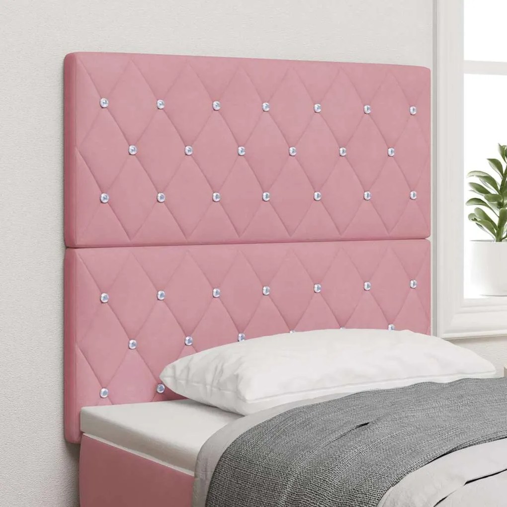 vidaXL Cabeceira Rosa com Botão de Cristal, 90 cm, em Veludo