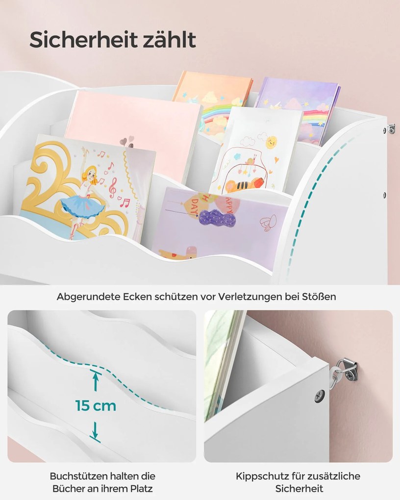 Estante para crianças com 2 caixas para brinquedos e livros 30 x 93 x 100 cm branco