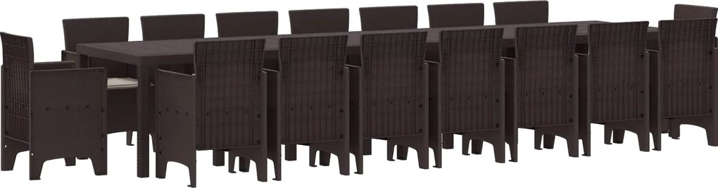 vidaXL Conjunto de Jantar para Jardim com Almofadas 17 pcs Castanho PP
