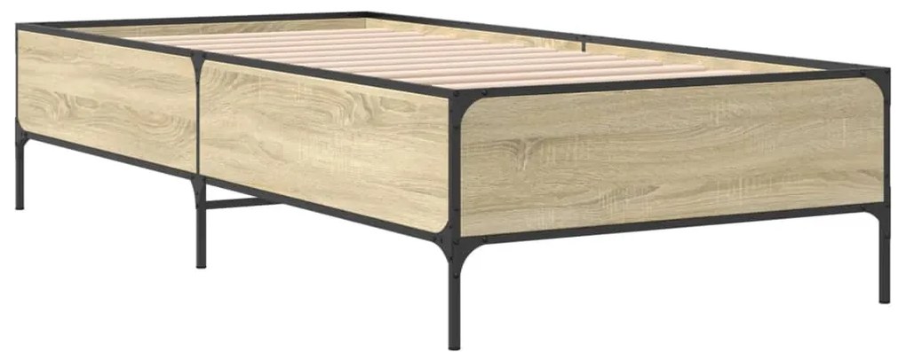 Estrutura de cama derivados de madeira e metal carvalho sonoma