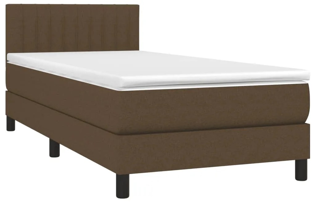 Cama box spring c/ colchão/LED 90x200 cm tecido castanho-escuro