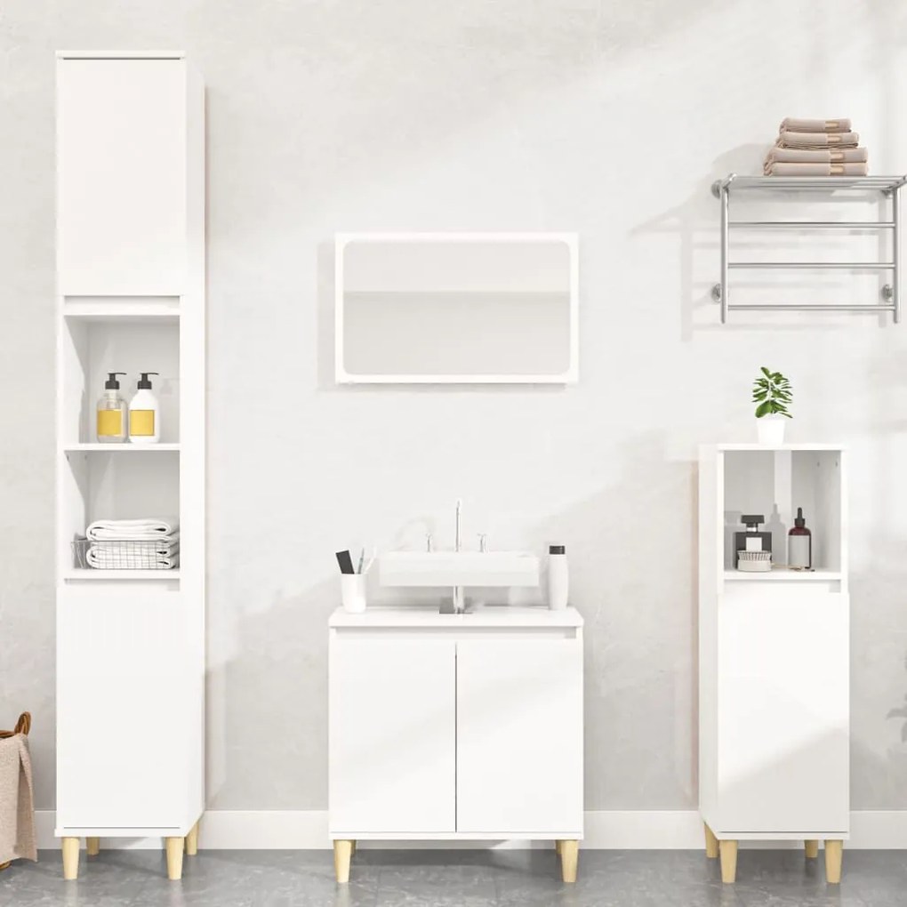 vidaXL 3pcs conj. móveis casa banho derivados madeira branco brilhante
