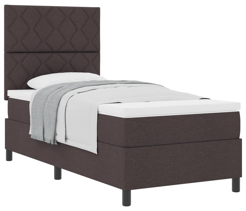 vidaXL Cama Box com colchão Marrom Escuro 100 x 200 cm tecido