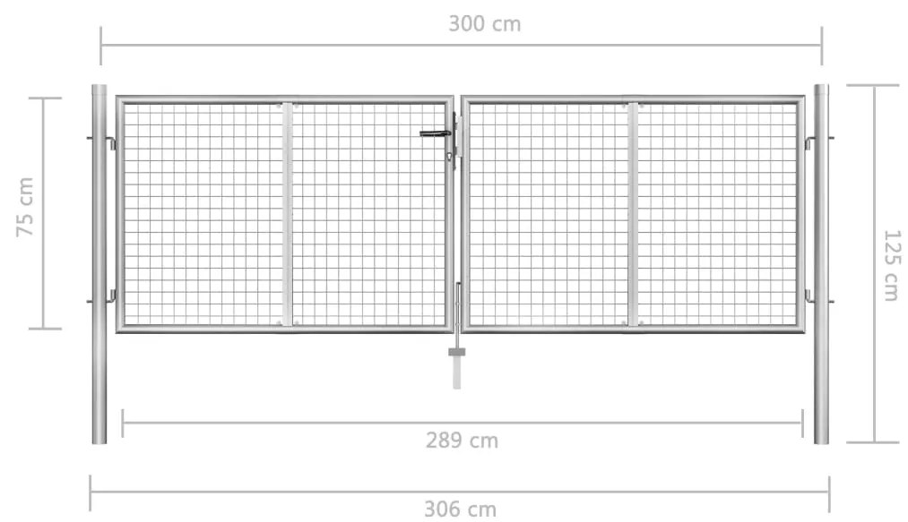 Portão de jardim em aço galvanizado 306x125 cm prateado