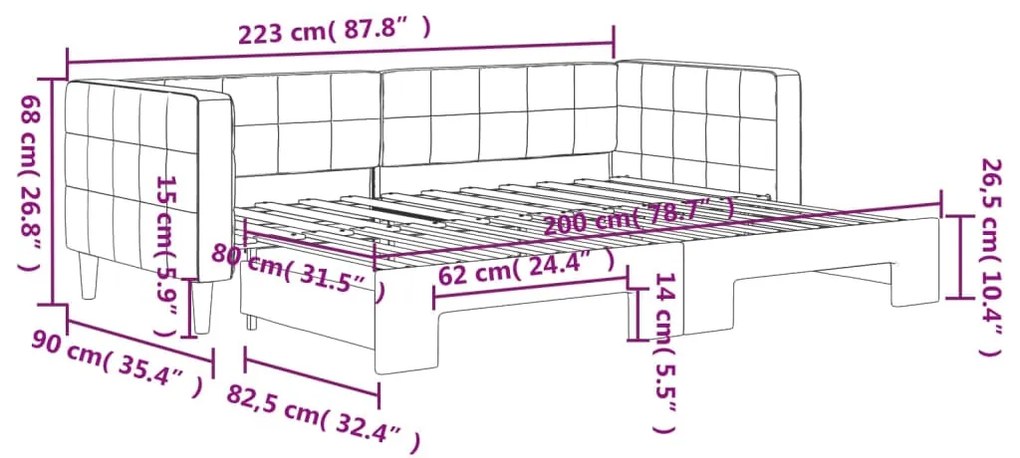 Sofá-cama com gavetão 80x200 cm veludo cinzento-escuro