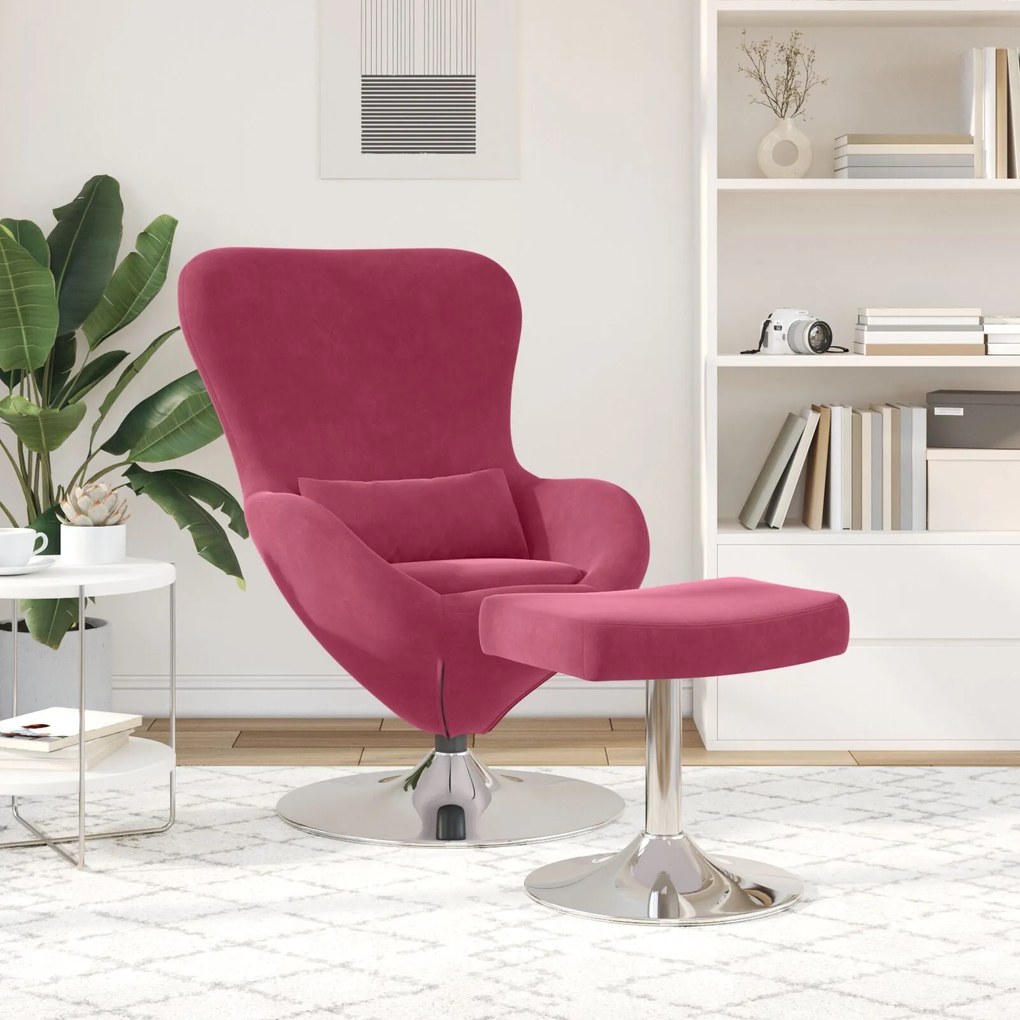 Poltrona Egg vidaXL com Puff Veludo Vermelho
