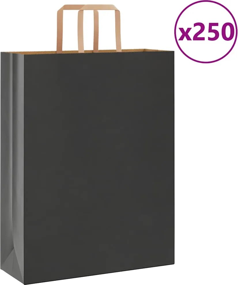 vidaXL Sacos de papel 250 unid com alças preto 32x12x42 cm