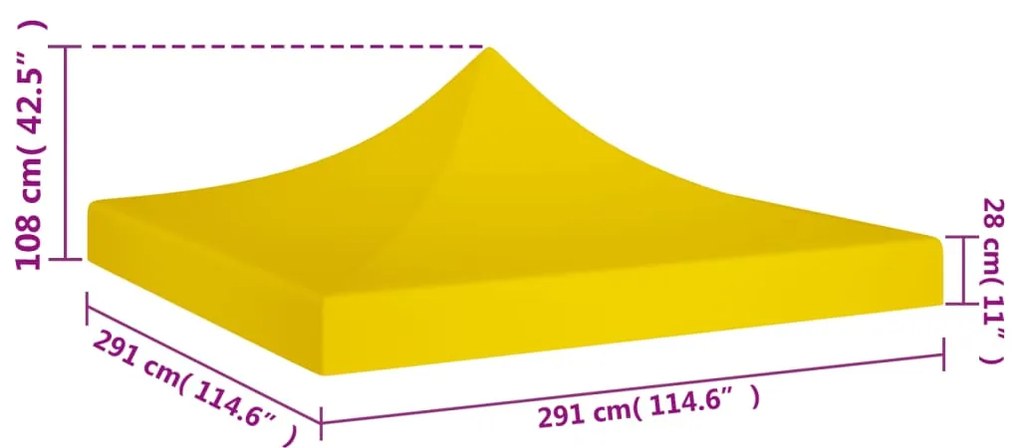 Teto para tenda de festas 3x3 m 270 g/m² amarelo