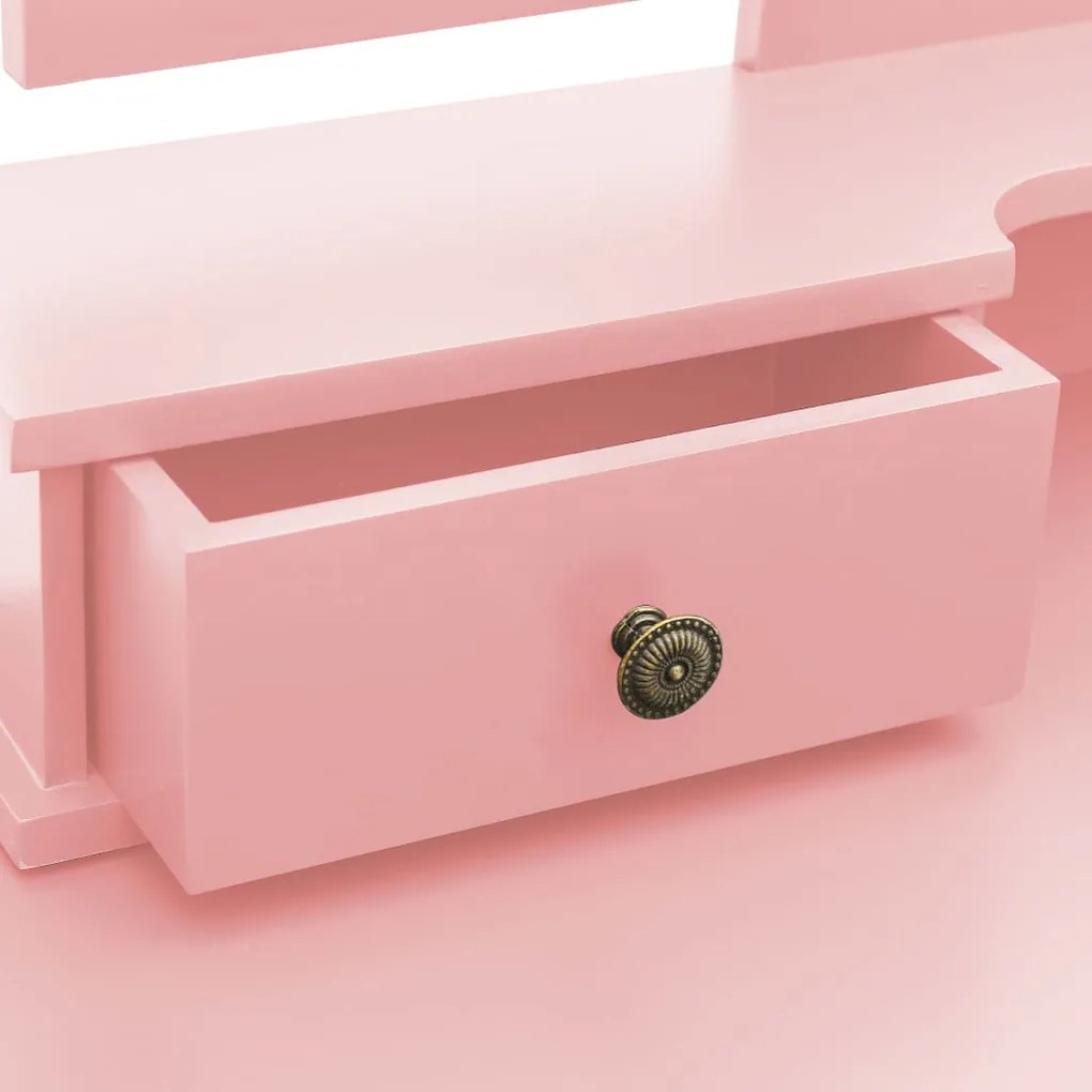 Conjunto toucador c/ banco 100x40x146cm madeira paulownia rosa