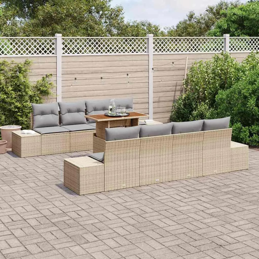 Conjunto de Sofá de Jardim de 7 Peças com Almofadas Bege em Rattan Pol