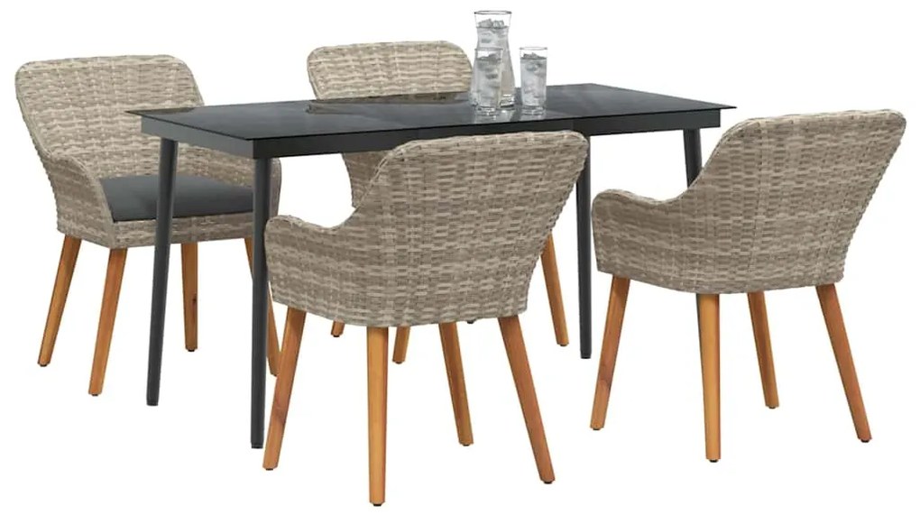 Conjunto de sala de jantar 5 pcs Cinza claro e preto Largo