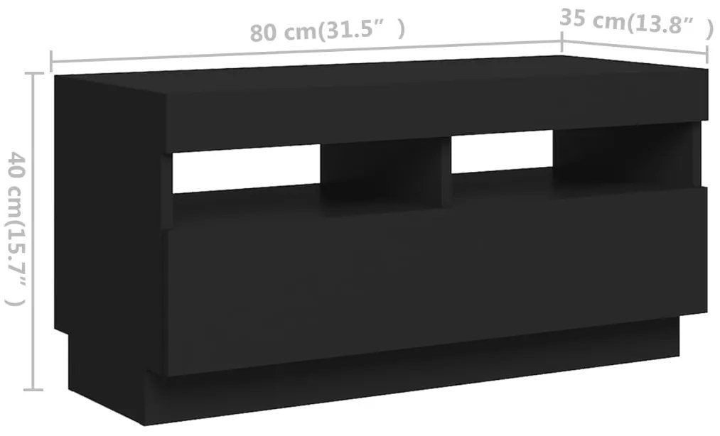 Móvel de TV com luzes LED 180x35x40 cm preto