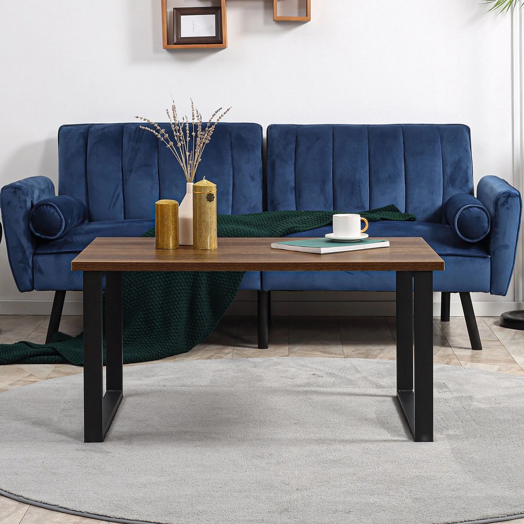 HOMCOM Mesa de Centro Retangular Mesa de Centro Estilo Industrial com Bancada de Madeira e Estrutura de Aço para Escritório Estúdio 100x60x50cm Madeira e Preto