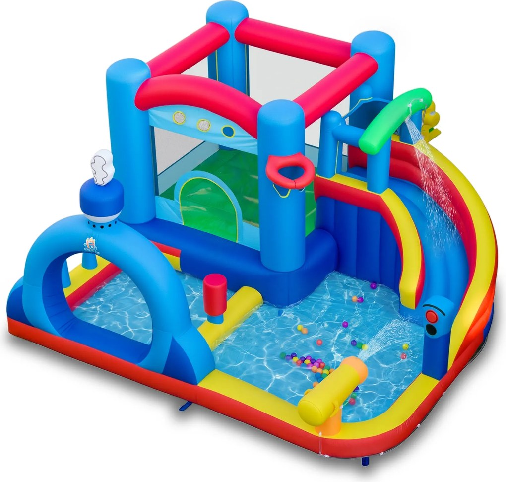 Castelo insuflável Escorrega aquático insuflável com parque infantil (SEM SOPRADOR) , piscina de salpicos, canhão de água e jogos de precisão Multicol