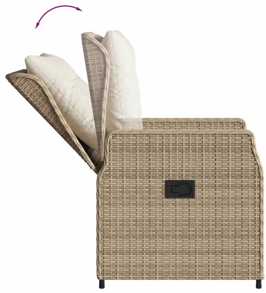 7 pcs conjunto de jantar p/ jardim com almofadões vime PE bege