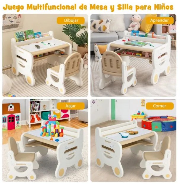 Conjunto de mesa e cadeira de desenho para crianças para actividades para crianças com canetas para aguarela Apagador quadro branco Castanho