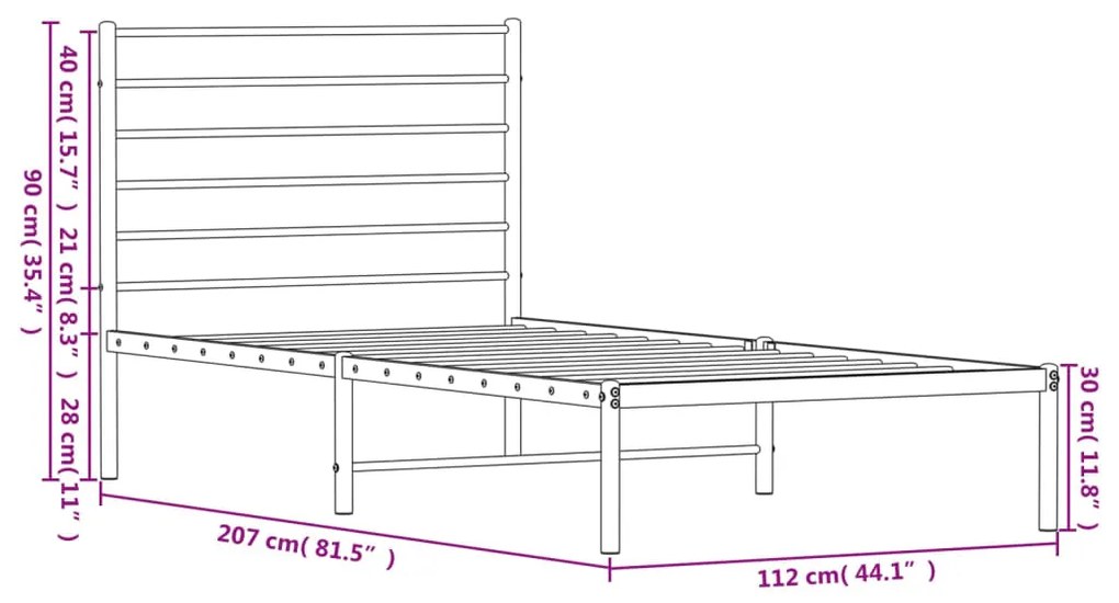 Estrutura de cama em metal com cabeceira 107x203 cm branco