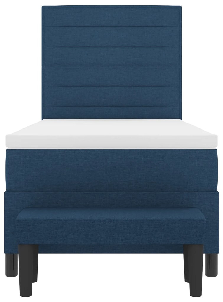 Cama Box Spring com Colchão e Banco Azul 90x200 cm Tecido