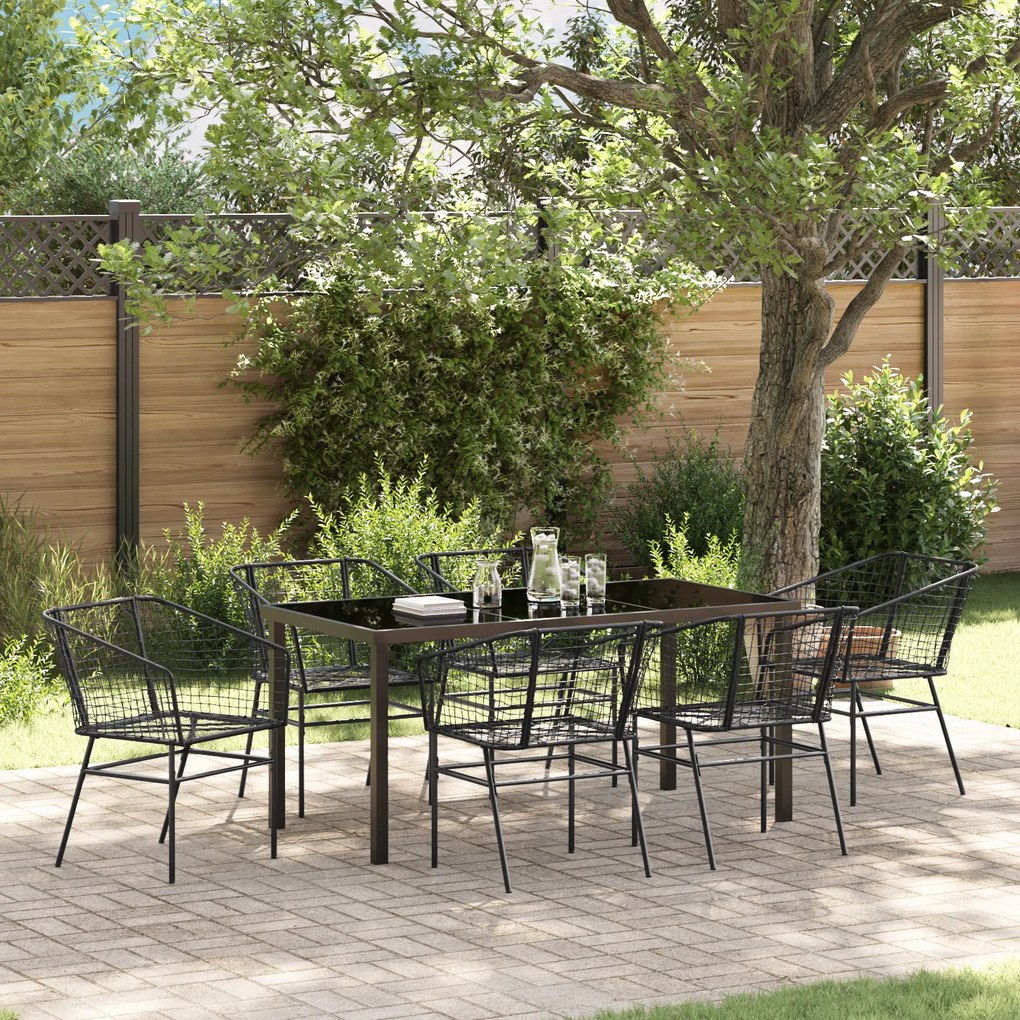 vidaXL Conjunto de Jantar de Jardim de 7 Peças Preto em Rattan Sintético