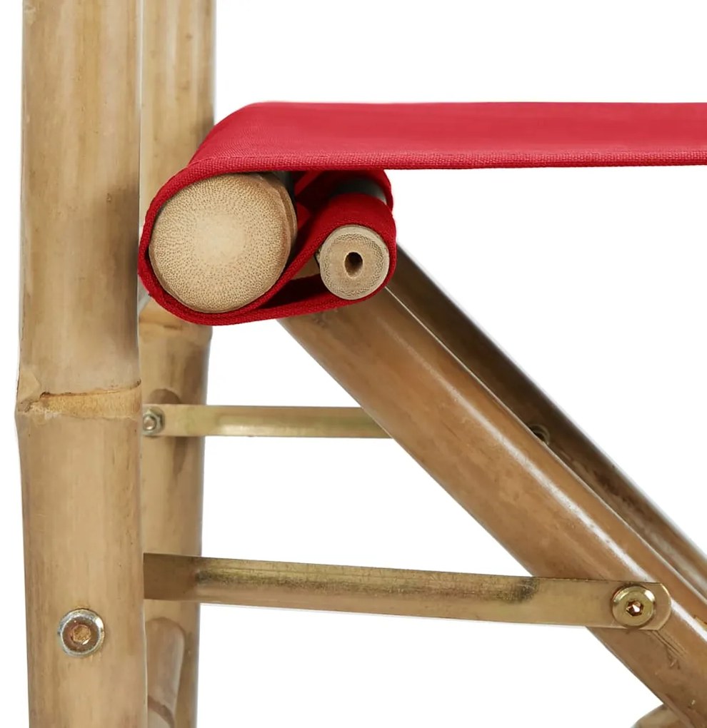 Cadeiras de realizador dobráveis 2 pcs bambu e tecido vermelho
