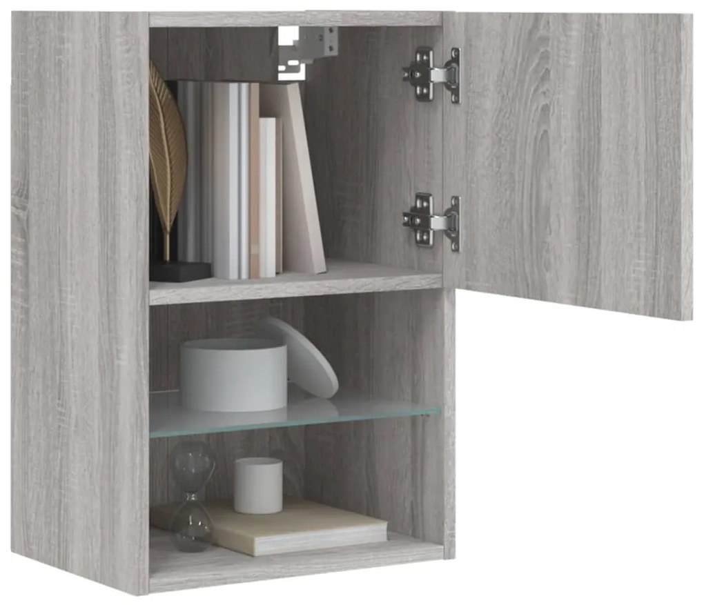 Móvel de TV com luzes LED 40,5x30x60 cm cinzento sonoma