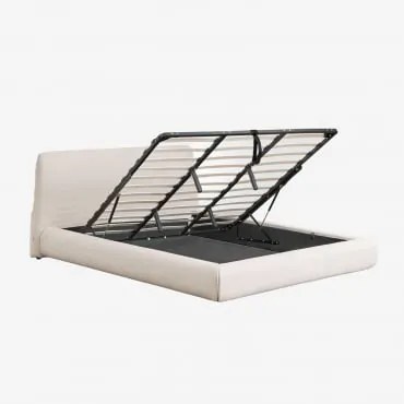 Cama Com Baú Articulado Estofada Norena Tecido Creme Bege & 180 X 200 Cm - Sklum
