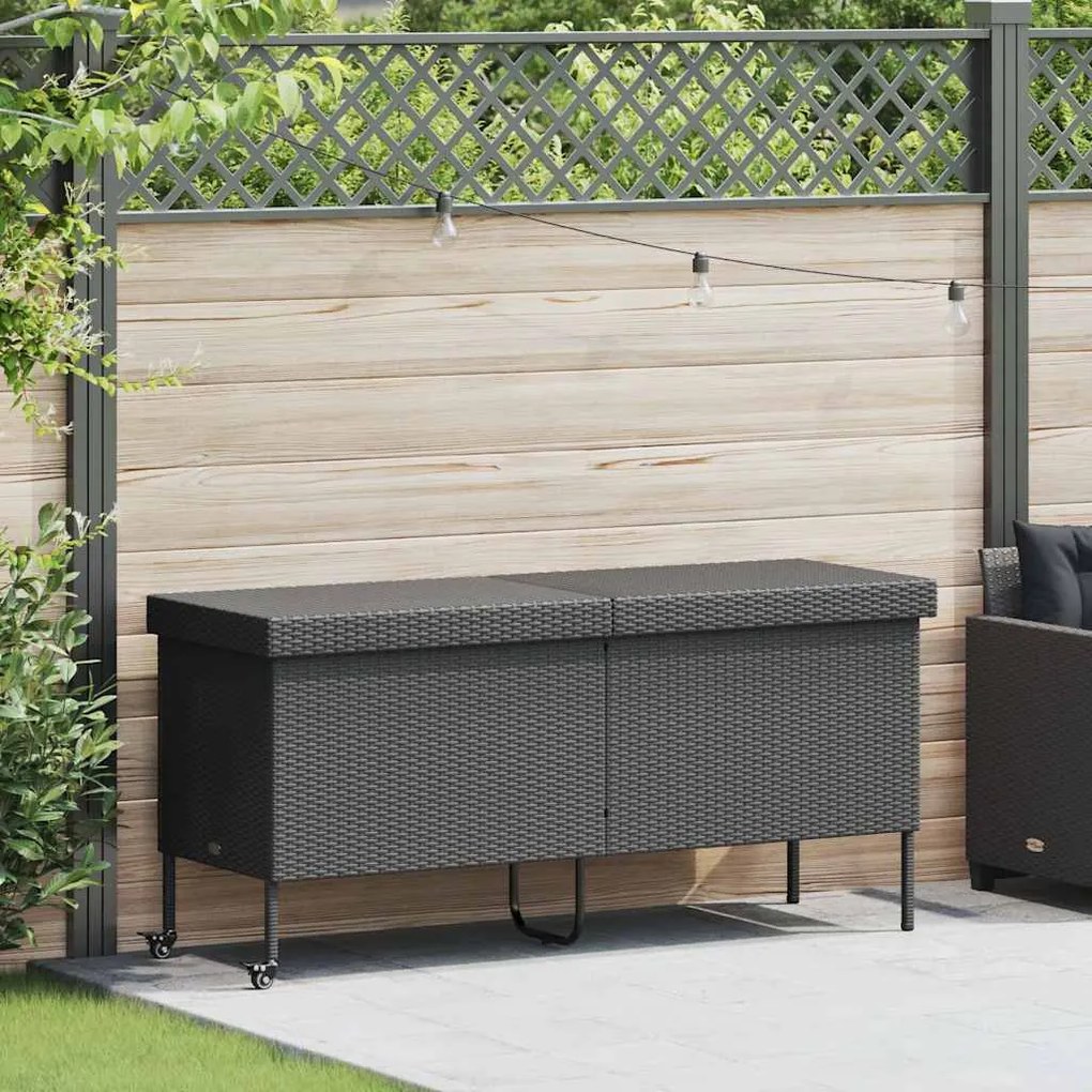 Caixa de arrumação jardim com rodas 160x55x75 cm vime PE preto