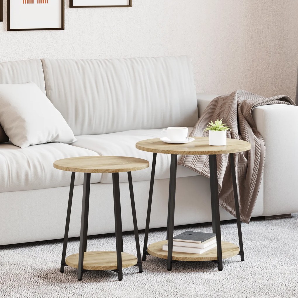 Conjunto de Mesas de Apoio 2 pcs Carvalho Sonoma em Madeira Compensada e Metal