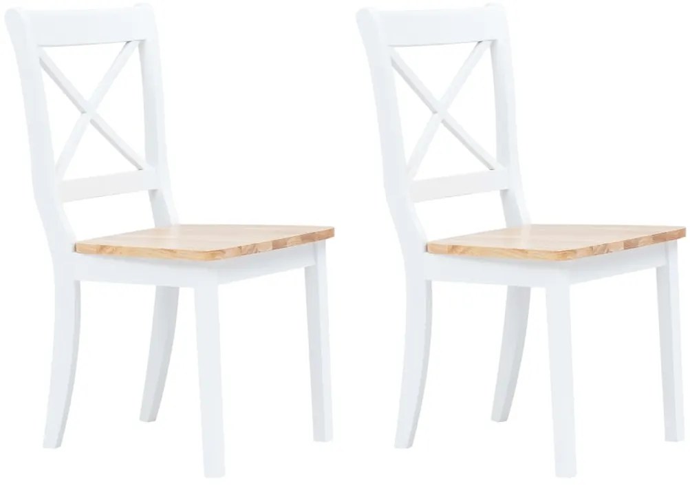 Cadeiras de jantar 2pcs seringueira maciça branco/madeira clara