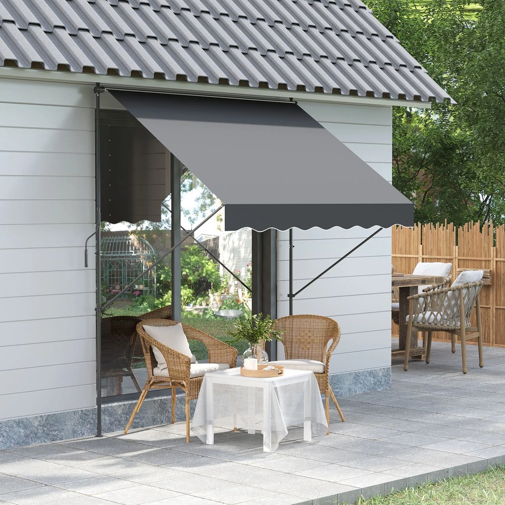 Outsunny Toldo Manual Retrátil 200x170x200-290cm Toldo Ajustável com Manivela Proteção Solar UV40+ para Varanda Jardim Cinza