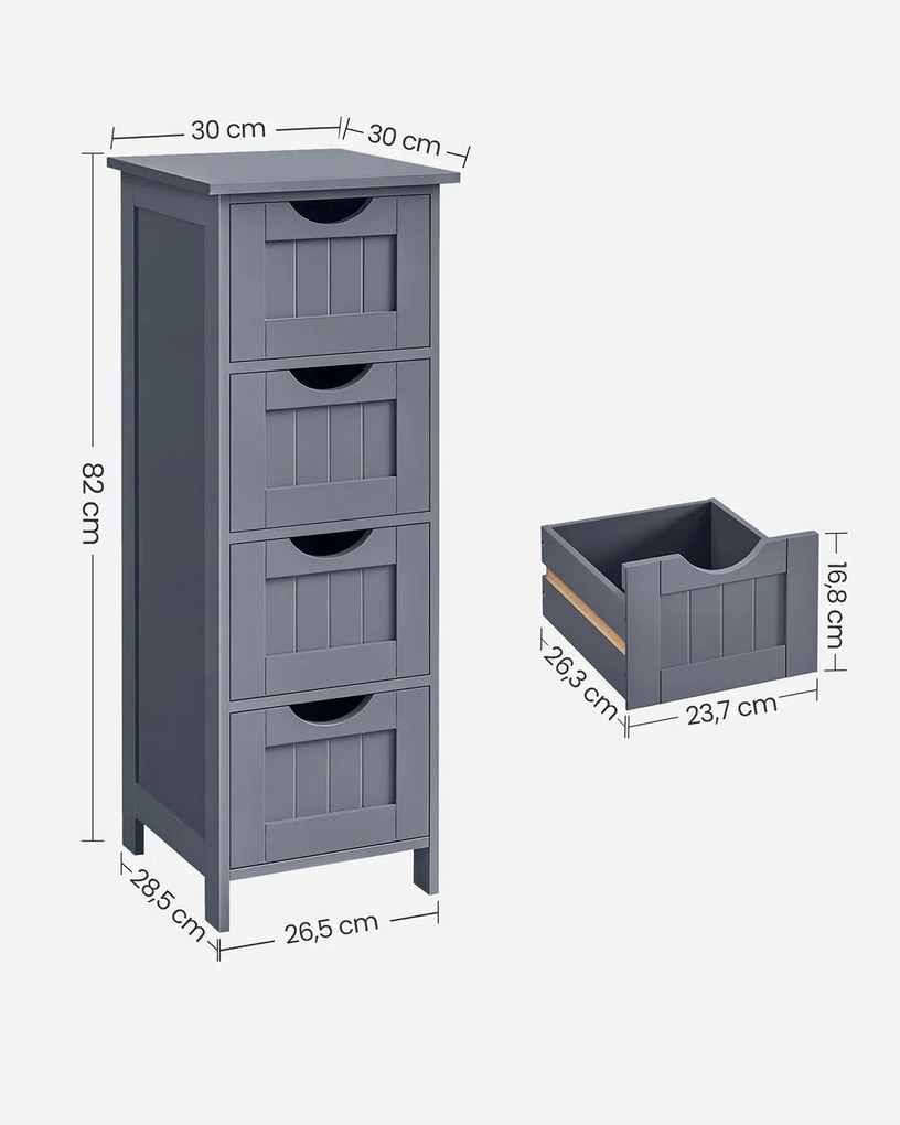 Armário casa de banho com 4 gavetas 32 x 30 x 82 cm Cinzento