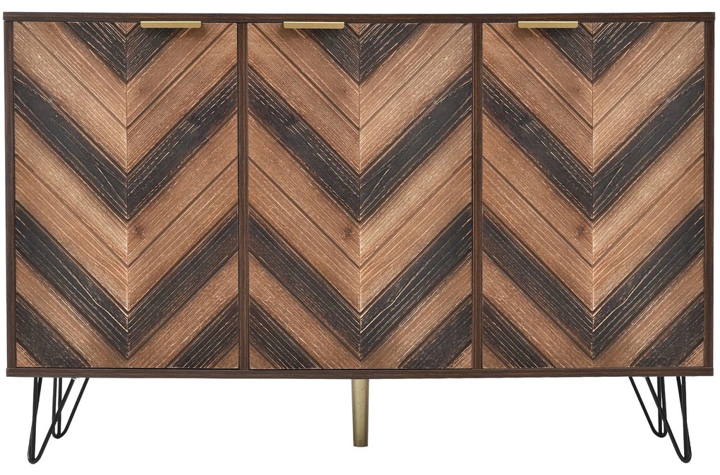 Armário único de talheres de três portas, detalhes elegantes e espaço de armazenamento espaçoso,120x38x76,5cm, Cor natural