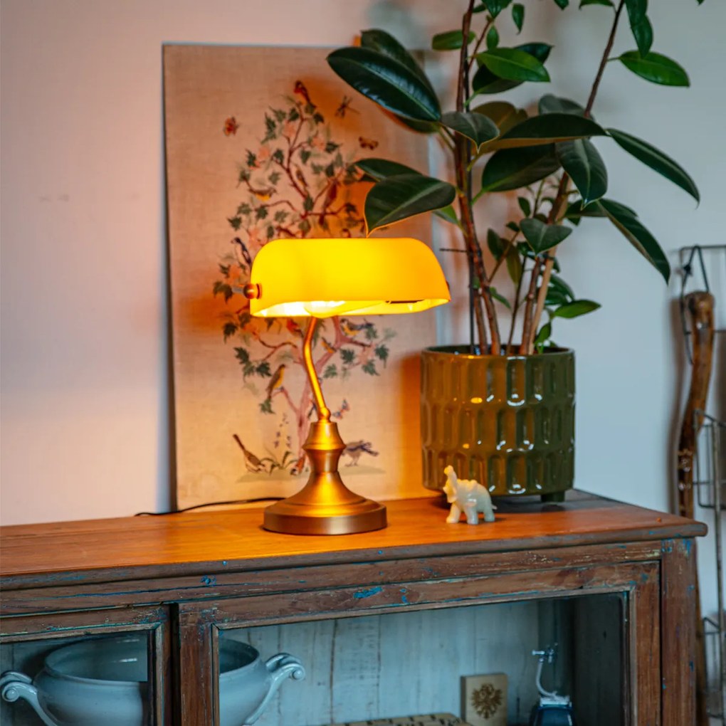 Candeeiro de banqueiro inteligente bronze com vidro âmbar incl. WiFi A60 - Banker