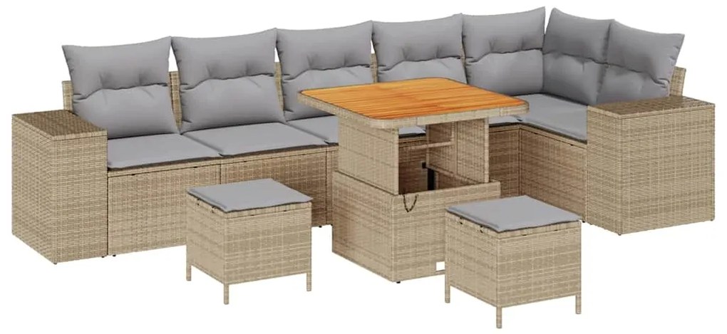 Conjunto de Sofá de Jardim de 9 Peças com Almofadas Bege em Rattan Sin