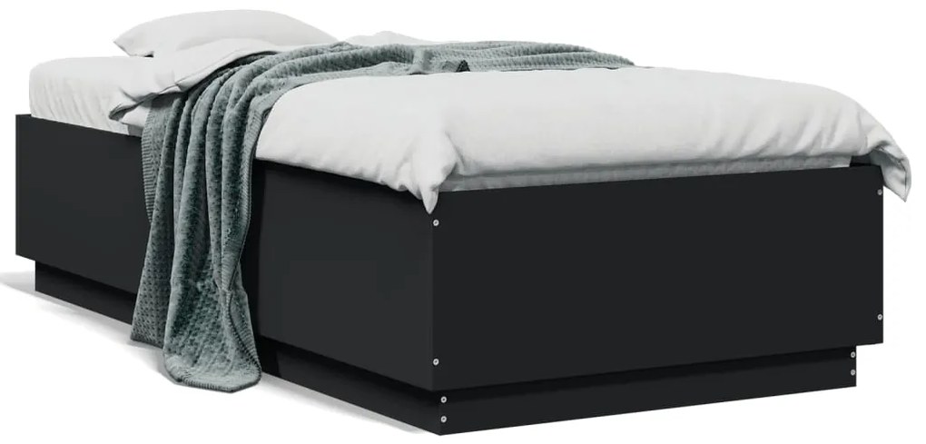 Estrutura cama c/ luzes LED 75x190cm derivados de madeira preto