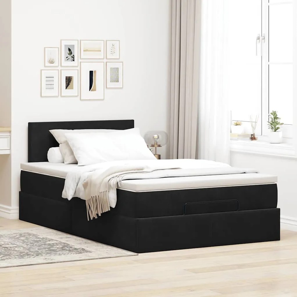 Cama otomana com colchão 120x190 cm veludo preto