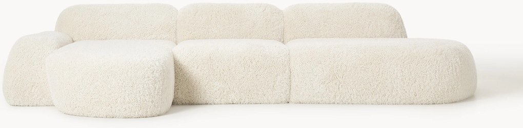 Sofá de canto modular em teddy com chaise longue Wolke (4 lugares)