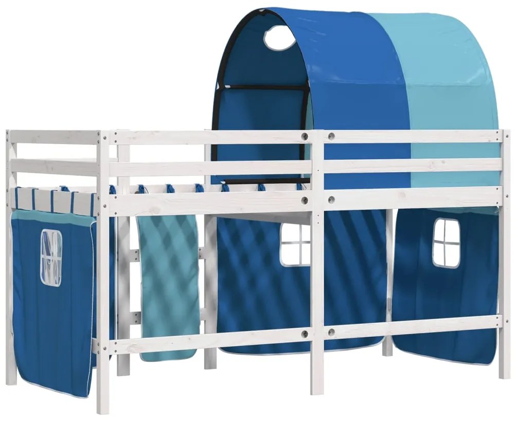 Cama alta para criança com túnel 80x200 cm pinho maciço azul