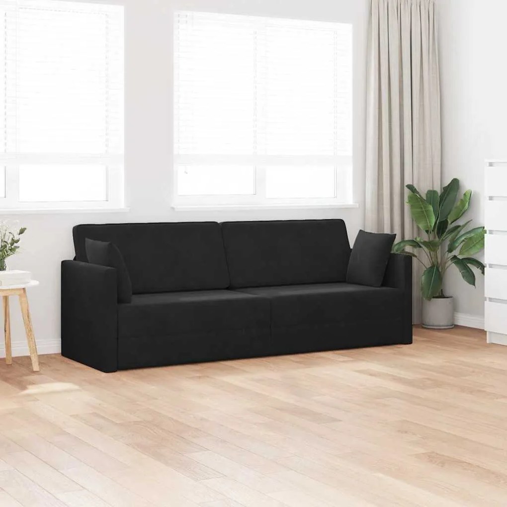 Sofá Cama de Piso 2-em-1 Preto 213x144x60 cm Poliéster