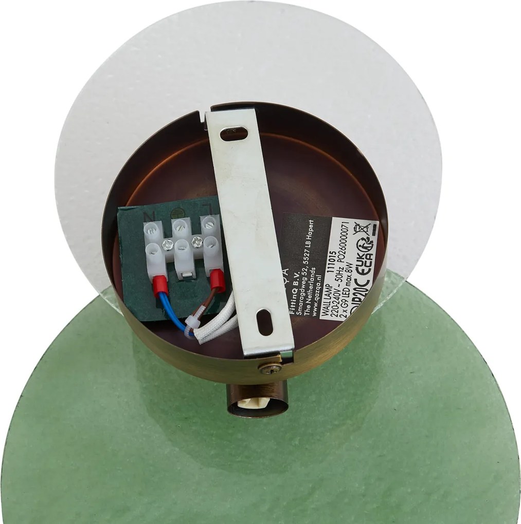 Candeeiro de Parede Art Deco Bronze Escuro com Vidro Verde e Transparente 2 Luzes - Text