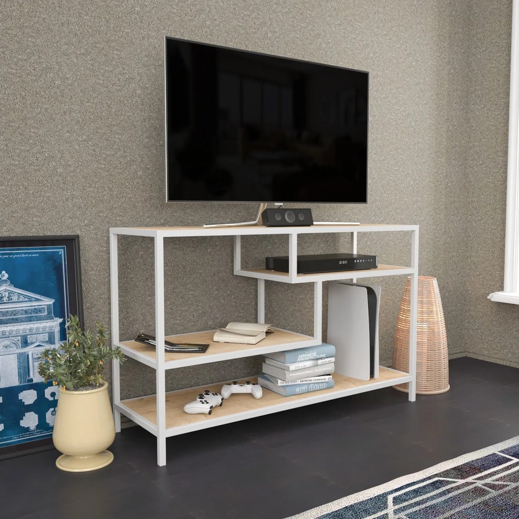 Móvel de TV Robbins – Branco Carvalho – 120x39x75 cm