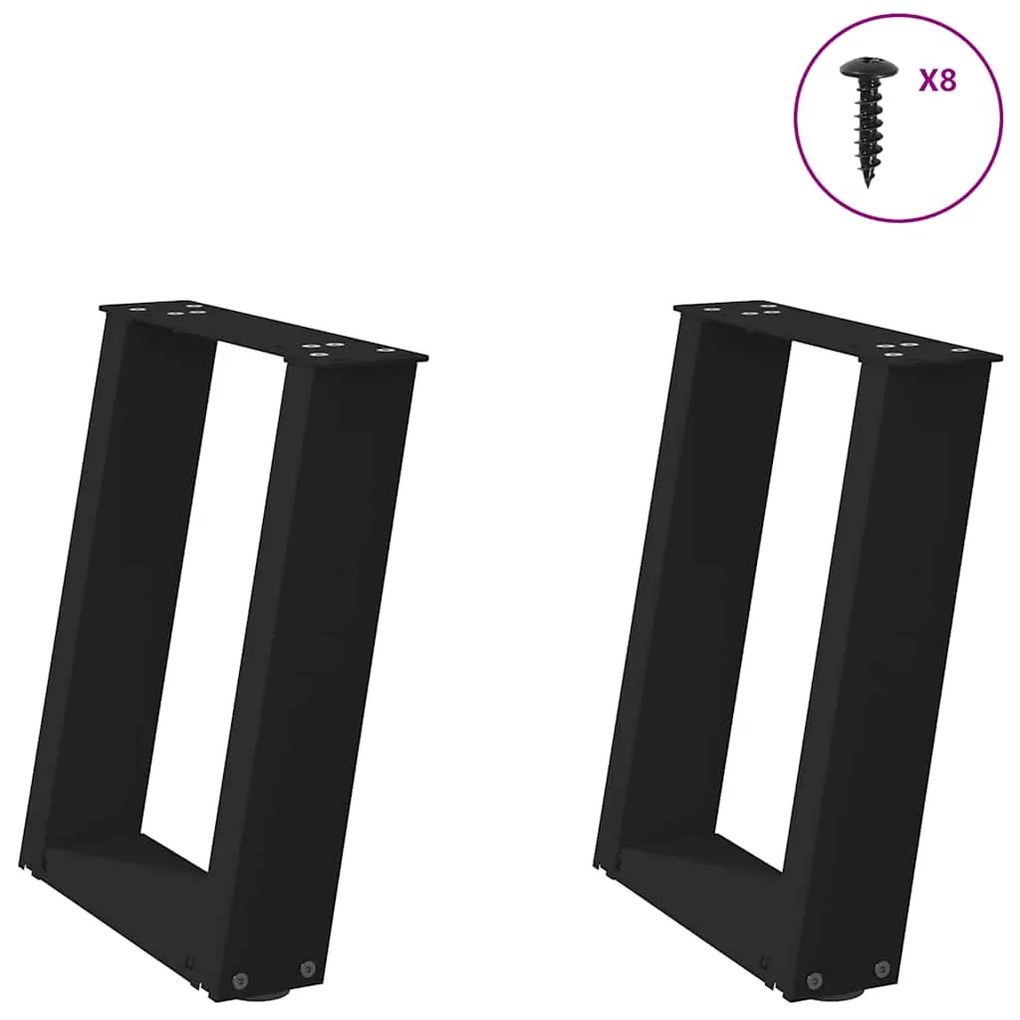 vidaXL Pés para mesa de centro em formato de U, 2 peças, preto, 28x(42-43) cm, aço